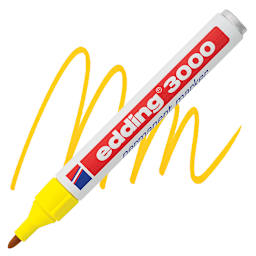 Edding Permanent Marker - Yellow, 3000, Bullet Nib marker and swatch