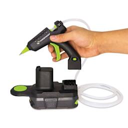 Professional Mini Battery Powered High Temp Glue Gun, in hand with glue roll (battery not included)