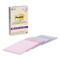 Post-it Recycled Super Sticky Notes - Wanderlust Pastels Collection, 4" x 6", Pkg of 4, Lined