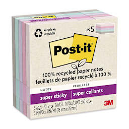 Post-it Recycled Super Sticky Notes - Wanderlust Pastels Collection, 3" x 3", Pkg of 5 - enclosed packaging