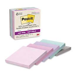 Post-it Recycled Super Sticky Notes - Wanderlust Pastels Collection, 3" x 3", Pkg of 5