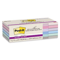 Post-it Recycled Super Sticky Notes - Wanderlust Pastels Collection, 3" x 3", Pkg of 12 - enclosed packaging