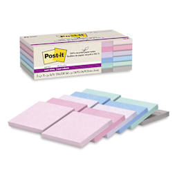 Post-it Recycled Super Sticky Notes - Wanderlust Pastels Collection, 3" x 3", Pkg of 12