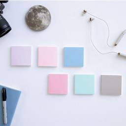 Post-it Recycled Super Sticky Notes - Wanderlust Pastels Collection, 3" x 3" - blank notes of each color lined up on tabletop