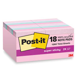 Post-it Recycled Super Sticky Notes - Wanderlust Pastels Collection, 1-7/8" x 1-7/8", Pkg of 18 enclosed packaging