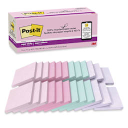 Post-it Recycled Super Sticky Notes - Wanderlust Pastels Collection, 3" x 3", Pkg of 24