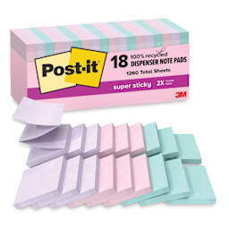 Post-it Recycled Super Sticky Pop-Up Notes - Wanderlust Pastels Collection, 3" x 3", Pkg of 18 contents