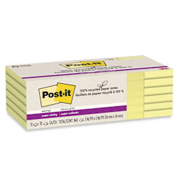 Post-it Recycled Super Sticky Notes - Canary Yellow, 3" x 3", Pkg of 12 - enclosed packaging