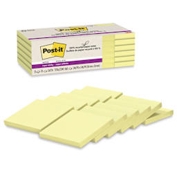 Post-it Recycled Super Sticky Notes - Canary Yellow, 3" x 3", Pkg of 12