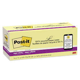 Post-it Recycled Super Sticky Notes - Canary Yellow, 3" x 3", Pkg of 24 - enclosed packaging