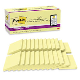 Post-it Recycled Super Sticky Notes - Canary Yellow, 3" x 3", Pkg of 24