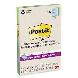 Post-it Recycled Super Sticky Notes - Oasis Collection, 4" x 6", Pkg of 4, Lined - enclosed packaging