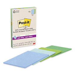 Post-it Recycled Super Sticky Notes - Oasis Collection, 4" x 6", Pkg of 4, Lined