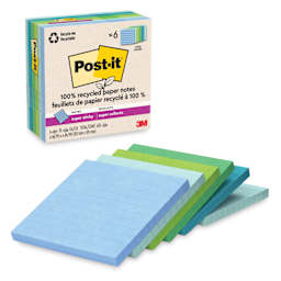 Post-it Recycled Super Sticky Notes - Oasis Collection, 4" x 4", Pkg of 6, Lined