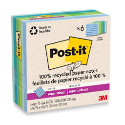 Post-it Recycled Super Sticky Notes - Oasis Collection, 4" x 4", Pkg of 6, Lined enclosed packaging