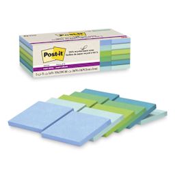 Post-it Recycled Super Sticky Notes - Oasis Collection, 3" x 3", Pkg of 12