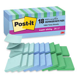 Post-it Recycled Super Sticky Pop-Up Notes - Oasis Collection, 3" x 3", Pkg of 18 contents