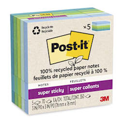 Post-it Recycled Super Sticky Notes - Oasis Collection, 3" x 3", Pkg of 5 - enclosed packaging