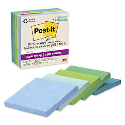 Post-it Recycled Super Sticky Notes - Oasis Collection, 3" x 3", Pkg of 5
