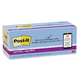 Post-it Recycled Super Sticky Notes - Oasis Collection, 3" x 3", Pkg of 24 - enclosed packaging