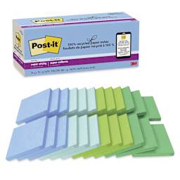 Post-it Recycled Super Sticky Notes - Oasis Collection, 3" x 3", Pkg of 24