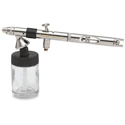 Badger Universal 360 Double Action Airbrush - Side view with siphon feed bottle