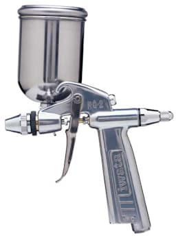 Iwata RG-3 Spray Gun - Side view of Spray Gun showing Gravity feed cup