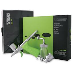 Grex Tritium TS Dual Action Side Gravity Airbrush Set - Components shown in front of package