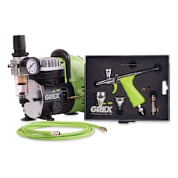 Grex Airbrush Combo Kit - Components of Tritium Gravity Feed Airbrush Kit shown