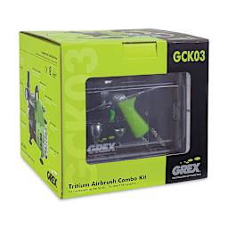 Grex Airbrush Combo Kit - Angled view of Tritium Gravity Feed Airbrush package