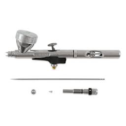 Badger Renegade Krome RK-1 "2-in-1" Detail Airbrush - Side view of Airbrush with accessories

