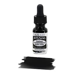 Dr. Ph. Martin's Radiant Concentrated Individual Watercolor - 1/2 oz, Black - with color sample in front of bottle