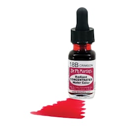 Dr. Ph. Martin's Radiant Concentrated Individual Watercolor - 1/2 oz, Crimson - with color sample in front of bottle