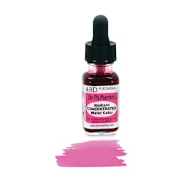 Dr. Ph. Martin's Radiant Concentrated Individual Watercolor - 1/2 oz, Fuchsia - with color sample in front of bottle