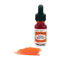 Dr. Ph. Martin's Radiant Concentrated Individual Watercolor - 1/2 oz, Sunset Red - with color sample in front of bottle