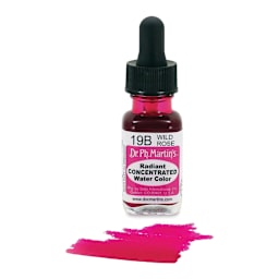 Dr. Ph. Martin's Radiant Concentrated Individual Watercolor - 1/2 oz, Wild Rose - with color sample in front of bottle