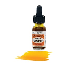 Dr. Ph. Martin's Radiant Concentrated Individual Watercolor - 1/2 oz, Indian Yellow - with color sample in front of bottle