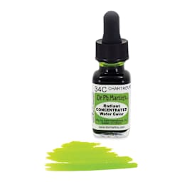 Dr. Ph. Martin's Radiant Concentrated Individual Watercolor - 1/2 oz, Chartreuse - with color sample in front of bottle
