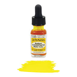 Dr. Ph. Martin's Radiant Concentrated Individual Watercolor - 1/2 oz, Daffodil Yellow - with color sample in front of bottle