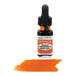 Dr. Ph. Martin's Radiant Concentrated Individual Watercolor - 1/2 oz, Pumpkin - with color sample in front of bottle