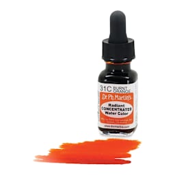 Dr. Ph. Martin's Radiant Concentrated Individual Watercolor - 1/2 oz, Burnt Orange - with color sample in front of bottle