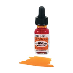 Dr. Ph. Martin's Radiant Concentrated Individual Watercolor - 1/2 oz, Sunset Orange - with color sample in front of bottle