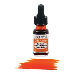 Dr. Ph. Martin's Radiant Concentrated Individual Watercolor - 1/2 oz, Amber Yellow - color sample in front of bottle