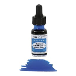 Dr. Ph. Martin's Radiant Concentrated Individual Watercolor - 1/2 oz, Turquoise Blue - color sample in front of bottle