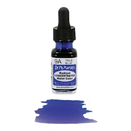 Dr. Ph. Martin's Radiant Concentrated Individual Watercolor - 1/2 oz, True Blue - color sample in front of bottle