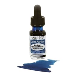 Dr. Ph. Martin's Radiant Concentrated Individual Watercolor - 1/2 oz, Slate Blue - color sample in front of bottle