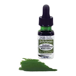 Dr. Ph. Martin's Radiant Concentrated Individual Watercolor - 1/2 oz, Olive Green - color sample in front of bottle