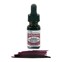 Dr. Ph. Martin's Radiant Concentrated Individual Watercolor - 1/2 oz, Mahogany - color sample in front of bottle