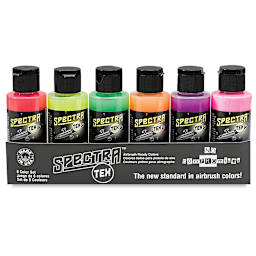 Badger Spectra Tex Airbrush Color Sets - Set of 6 Neon Colors shown in package