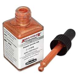 Schmincke Aero Color Professional Airbrush Color - 28 ml, Metallic Brilliant Bronze, dropper cap removed from bottle